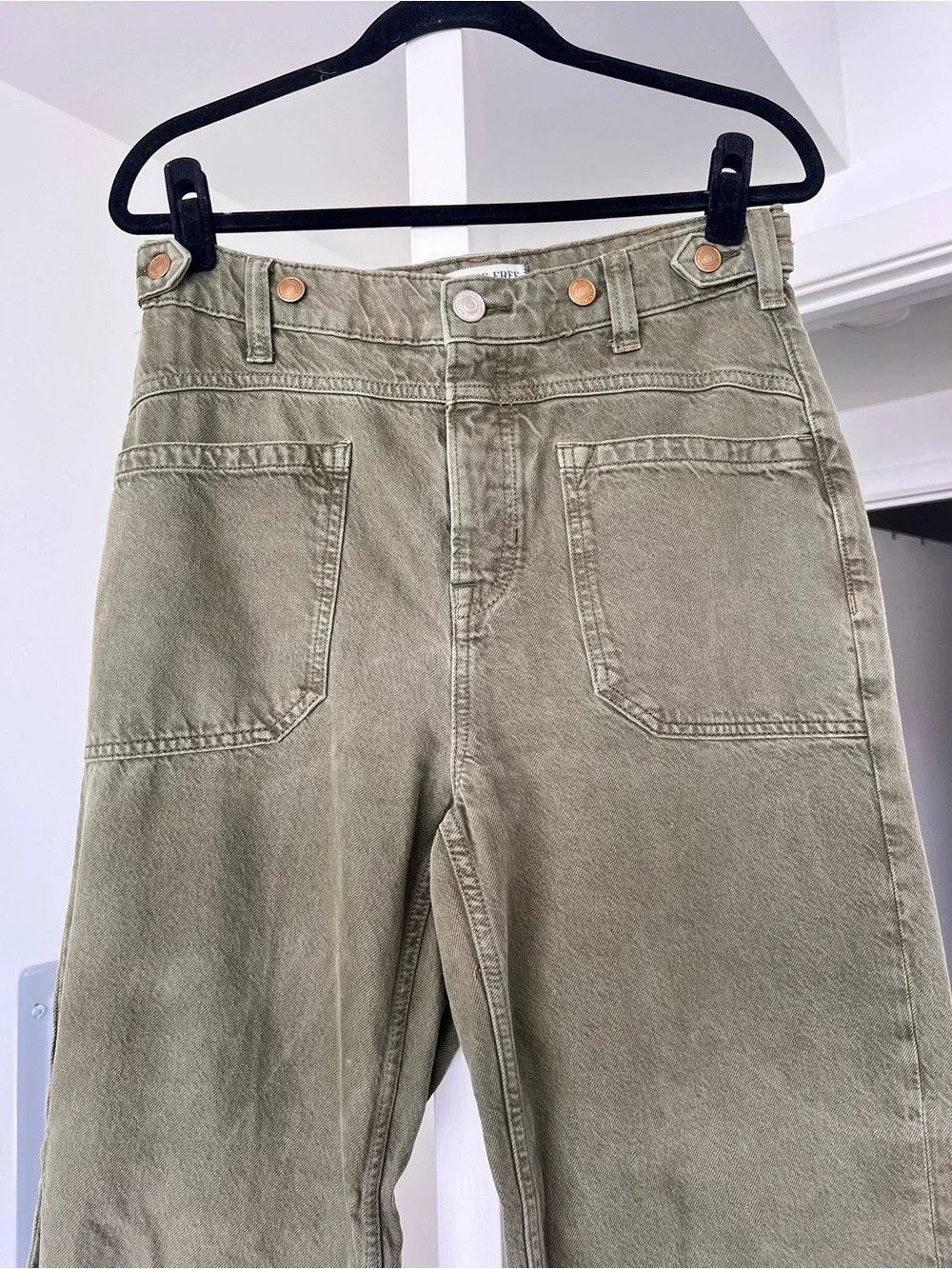 We the Free Palmer Wide Leg Baggy Loose Fit Denim Jeans Army Green Size 27